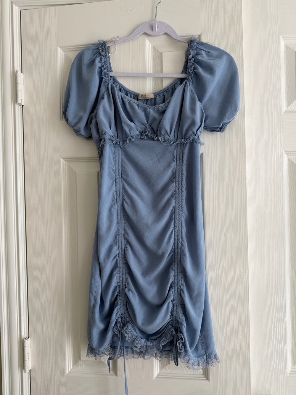 Dusty Blue Puff-Sleeve Mini Dress